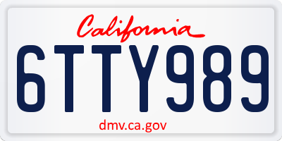 CA license plate 6TTY989
