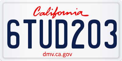 CA license plate 6TUD203