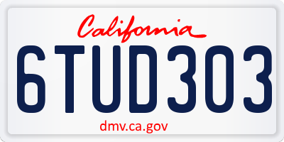CA license plate 6TUD303
