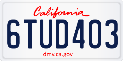 CA license plate 6TUD403