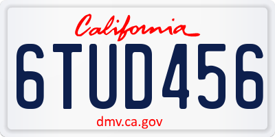 CA license plate 6TUD456
