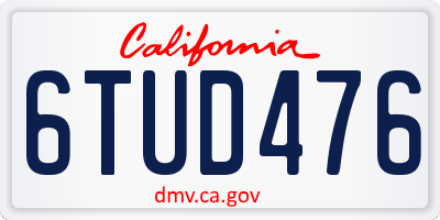 CA license plate 6TUD476