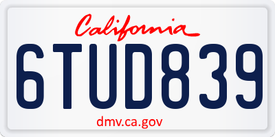 CA license plate 6TUD839