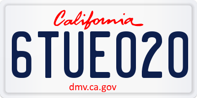 CA license plate 6TUE020