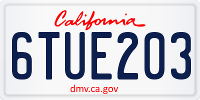 CA license plate 6TUE203
