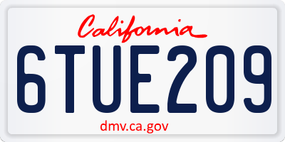 CA license plate 6TUE209