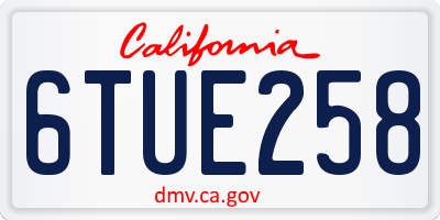 CA license plate 6TUE258
