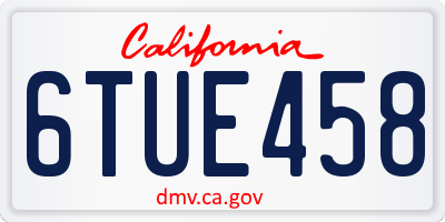 CA license plate 6TUE458