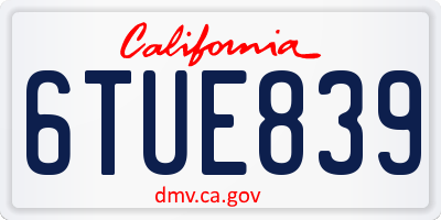 CA license plate 6TUE839