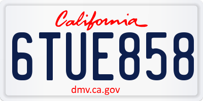 CA license plate 6TUE858