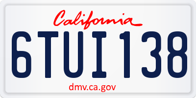 CA license plate 6TUI138
