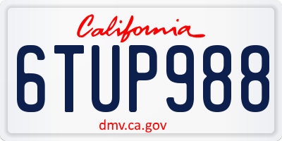 CA license plate 6TUP988
