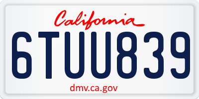 CA license plate 6TUU839