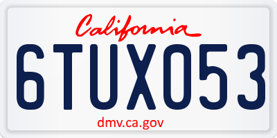 CA license plate 6TUX053
