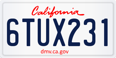 CA license plate 6TUX231