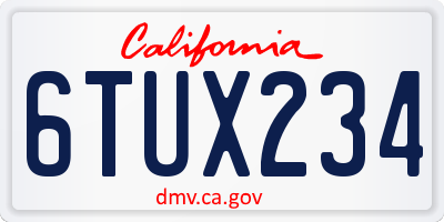CA license plate 6TUX234