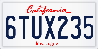 CA license plate 6TUX235