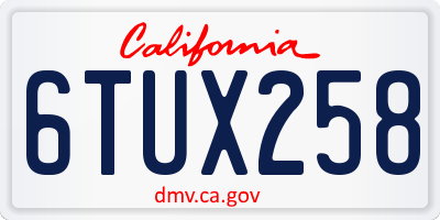 CA license plate 6TUX258