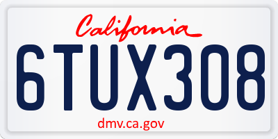 CA license plate 6TUX308