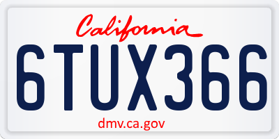 CA license plate 6TUX366