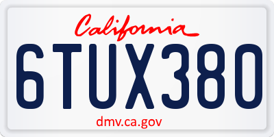 CA license plate 6TUX380