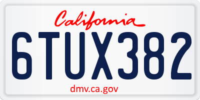 CA license plate 6TUX382