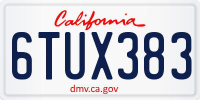 CA license plate 6TUX383