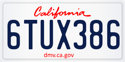 CA license plate 6TUX386