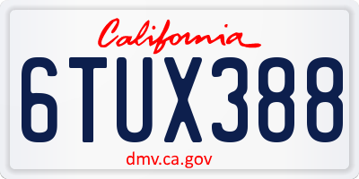 CA license plate 6TUX388