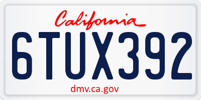 CA license plate 6TUX392