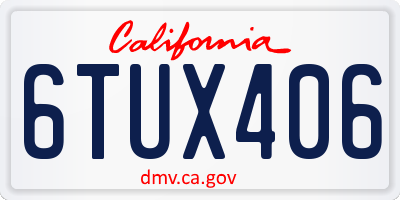 CA license plate 6TUX406