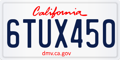 CA license plate 6TUX450