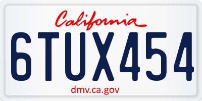 CA license plate 6TUX454