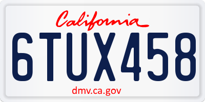 CA license plate 6TUX458