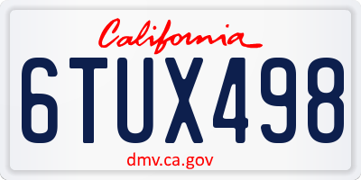 CA license plate 6TUX498