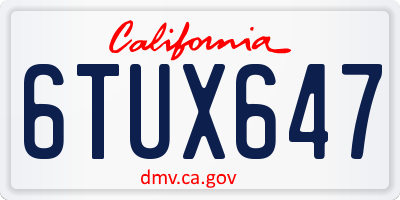 CA license plate 6TUX647