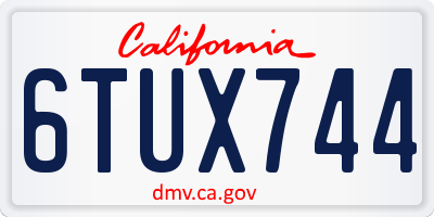 CA license plate 6TUX744