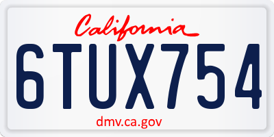 CA license plate 6TUX754