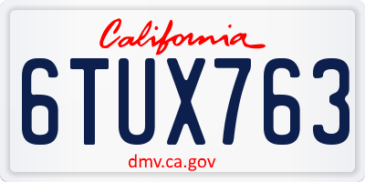 CA license plate 6TUX763