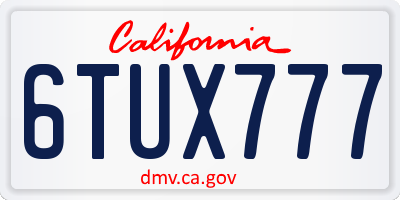 CA license plate 6TUX777
