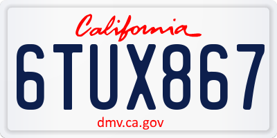 CA license plate 6TUX867