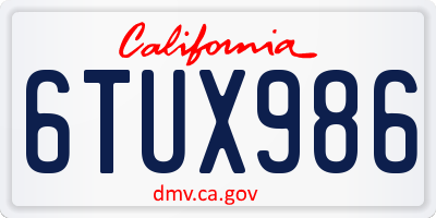CA license plate 6TUX986