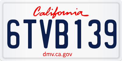 CA license plate 6TVB139