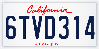 CA license plate 6TVD314