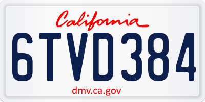 CA license plate 6TVD384