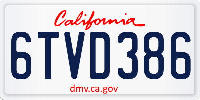 CA license plate 6TVD386