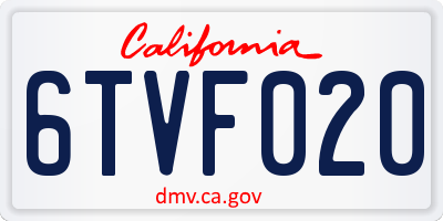 CA license plate 6TVF020
