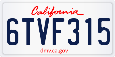 CA license plate 6TVF315