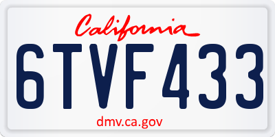 CA license plate 6TVF433