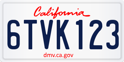 CA license plate 6TVK123